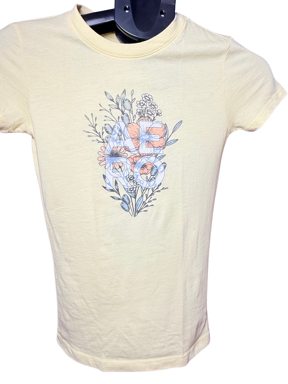 Aeropostale Pale Yellow Girls Floral 'AERO' Graphic Tee